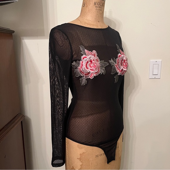 ASOS Sheer Mesh Floral Applique Bodysuit - Picture 4 of 7